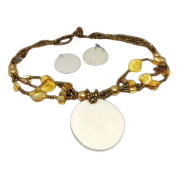 Yellow Cheetah Necklace & Earrings Set Glass Beads Statement Pendant NWOT - Picture 5 of 5